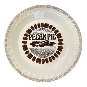 Vintage 80s Royal China Pecan Pie Deep Dish Plate with Recipe 11"